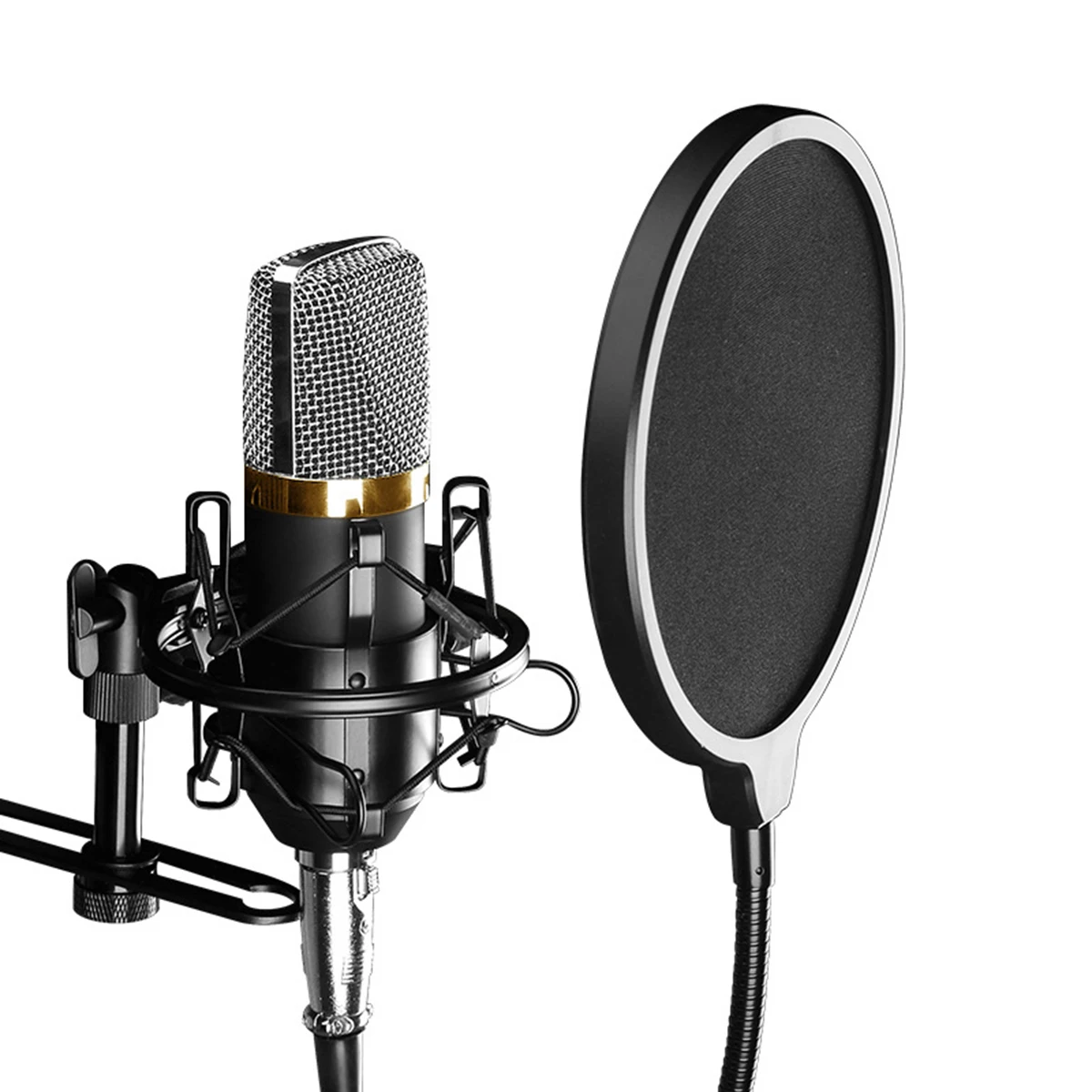 

Professional Dual-Layer Microphone Pop Filter with Flexible Metal Gooseneck For recording studio music Studio voice over singing