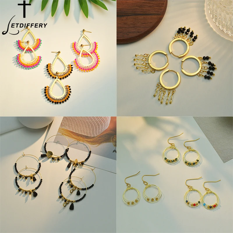 

Letdiffery New Colorful Bead 14K Gold Earring Stud Bohemia Dangle Beautiful Earrings for Women Girls Party Jewelry Birthday Gift