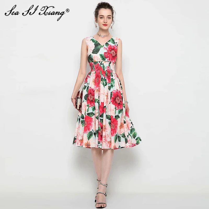 

Женское платье с V-образным вырезом, без рукавов, с цветочным принтом