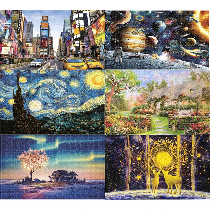 Jigsaw Puzzles 1000 Pieces Wooden Mini Puzzle Scenery Picture Time Square Landscape Puzzles for Adults Children Educational Toys