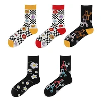 funny socks printed crew men women red black white plaid flower bird daisy happy socks harajuku street fashion