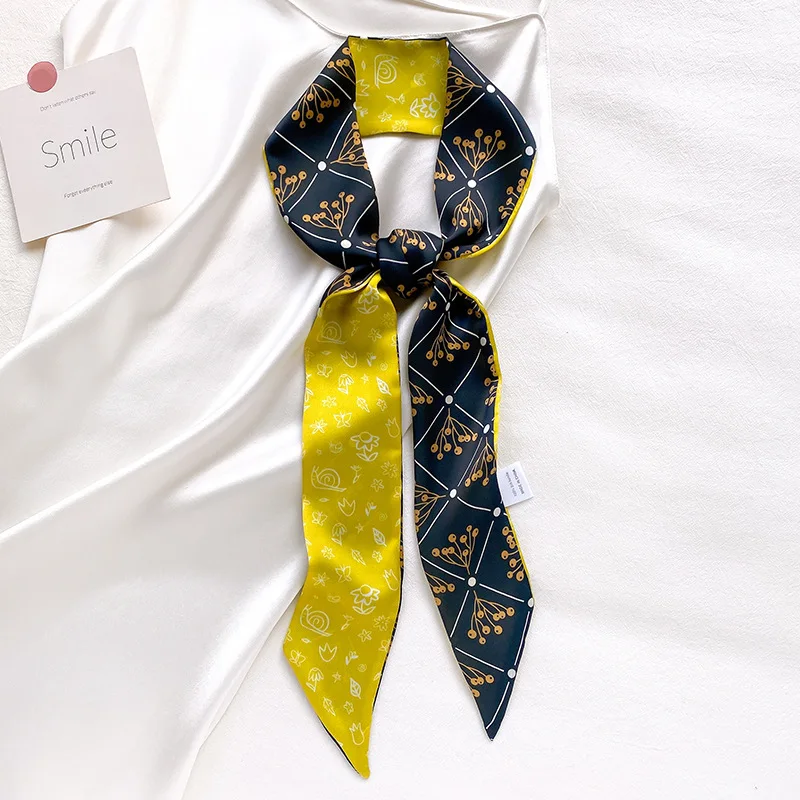 Длинный шелковый шарф лента Женский атласный шейный бандаж для волос мягкий