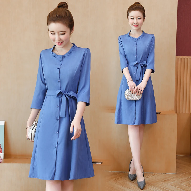 Женская Свободная блузка с поясом Повседневная облегающая синего цвета размеры