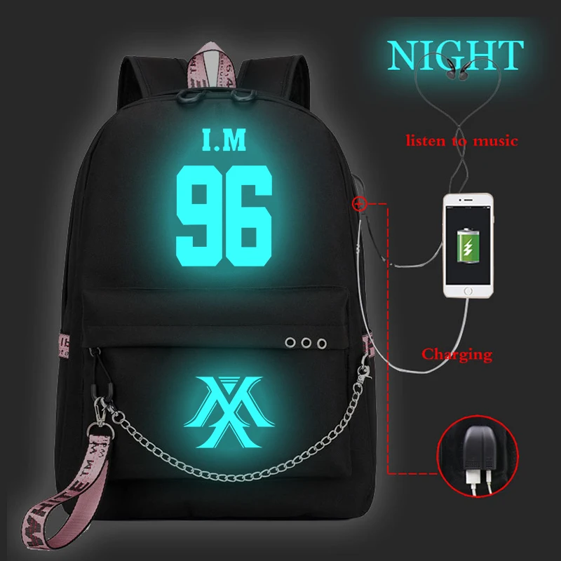 Женский рюкзак Kpop MONSTA X женский с Usb зарядкой школьные сумки для девочек