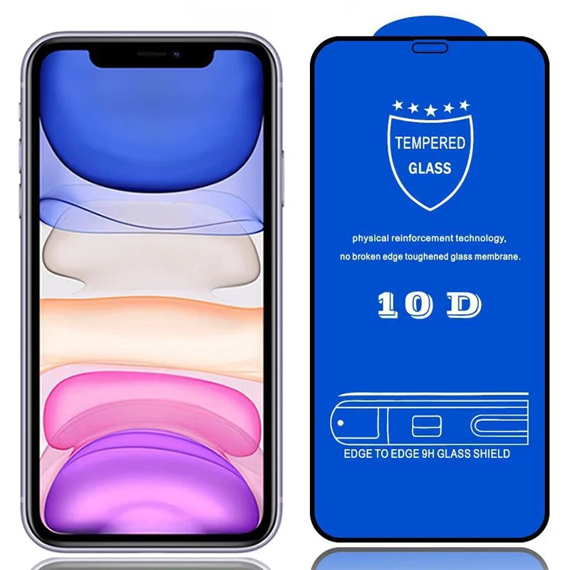 10pcs 10d tempered glass full glue cover curved screen protector film for iphone 13 pro max 12 mini 11 xs xr x 8 7 6 plus se free global shipping