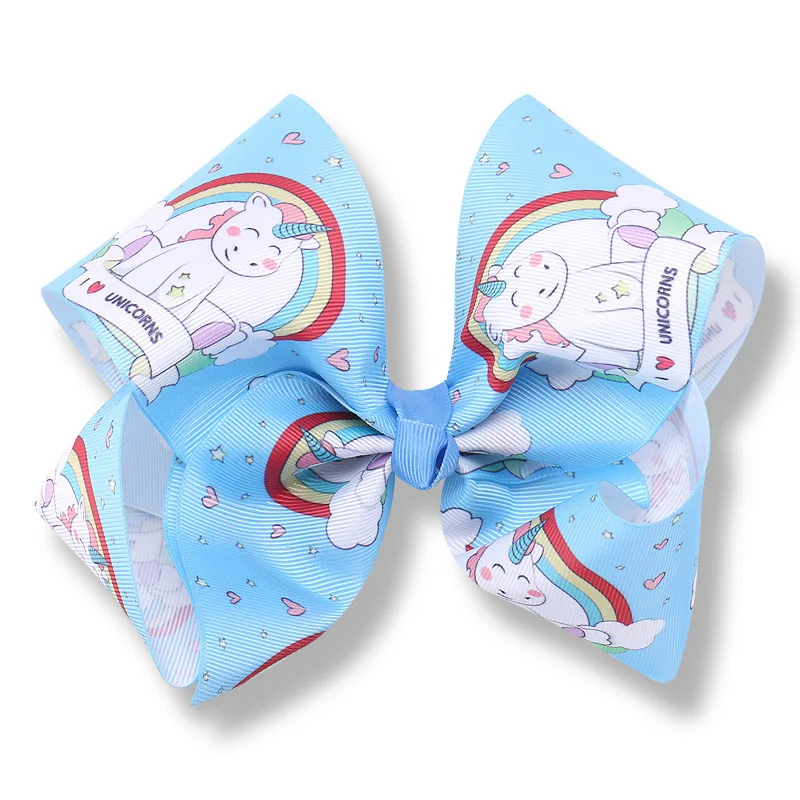 8 &quotВечерние бант зажим для волос большой Радуга Единорог корсажная лента с