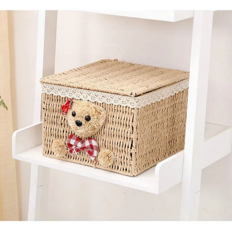 Мультяшный медведь натуральная плетеная корзина из ротанга Настольная