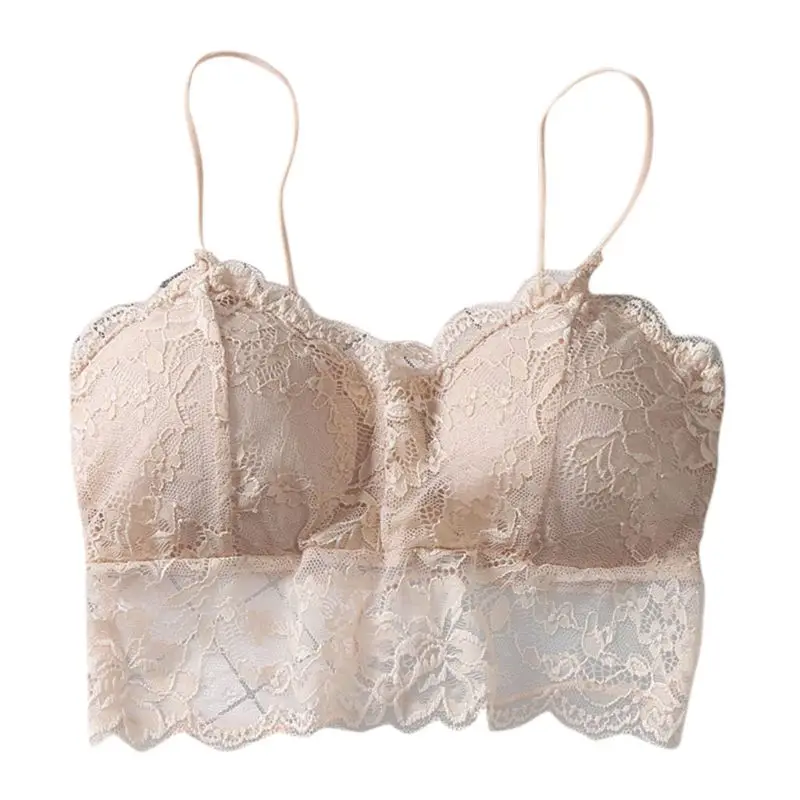 Womens Floral Lace Bralette Seamless Cross Strappy Braids Bustier Solid Crop Top X3UE