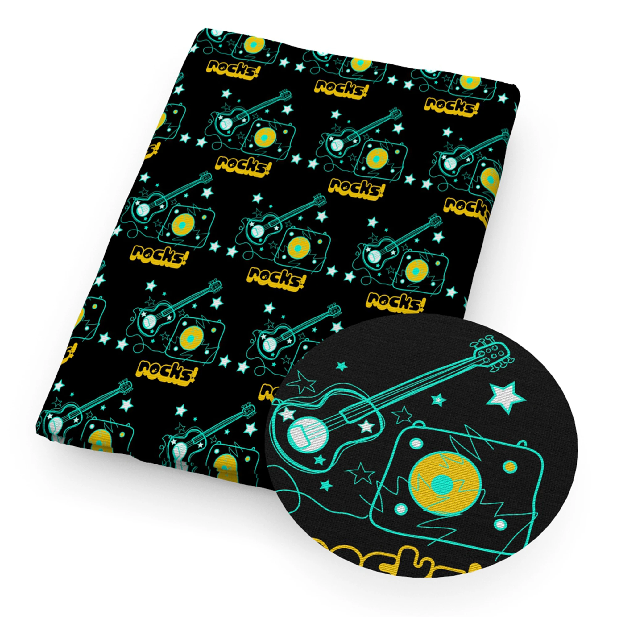 Ткань из полиэстера и хлопка с принтом музыкальной гитары ткань для шитья