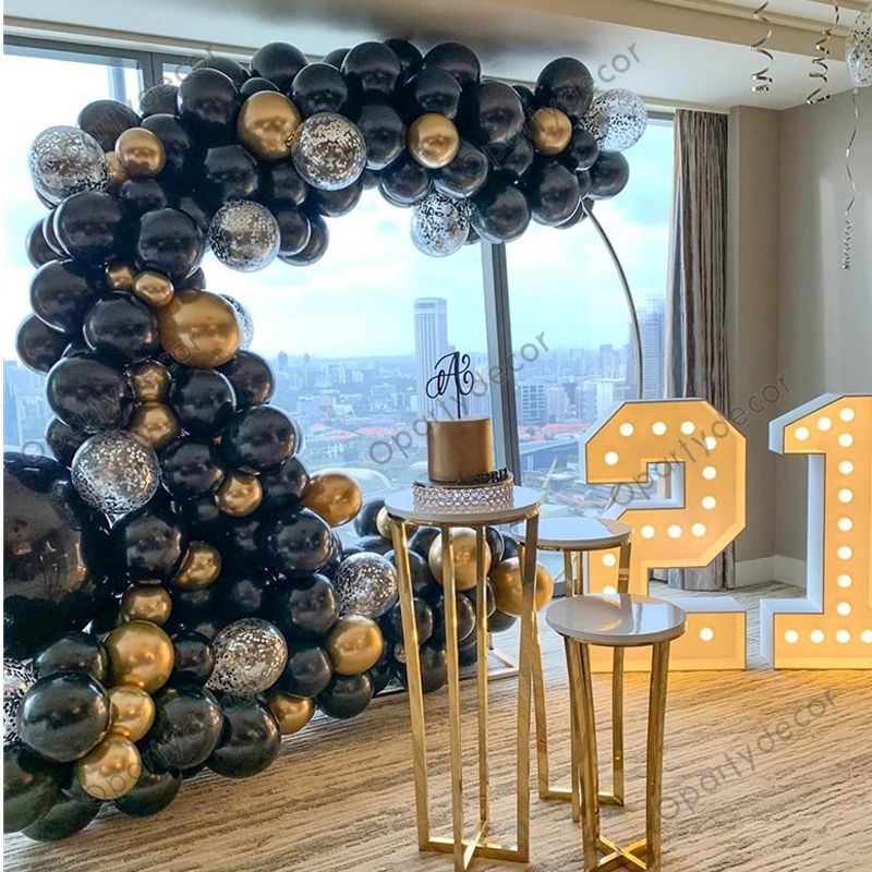 Украшение для дня рождения черная Гирлянда воздушных шаров арка хромированные