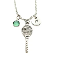 tennis racket sport vintage necklace birthstone initial letter fashion jewelry women christmas gifts accessories pendants