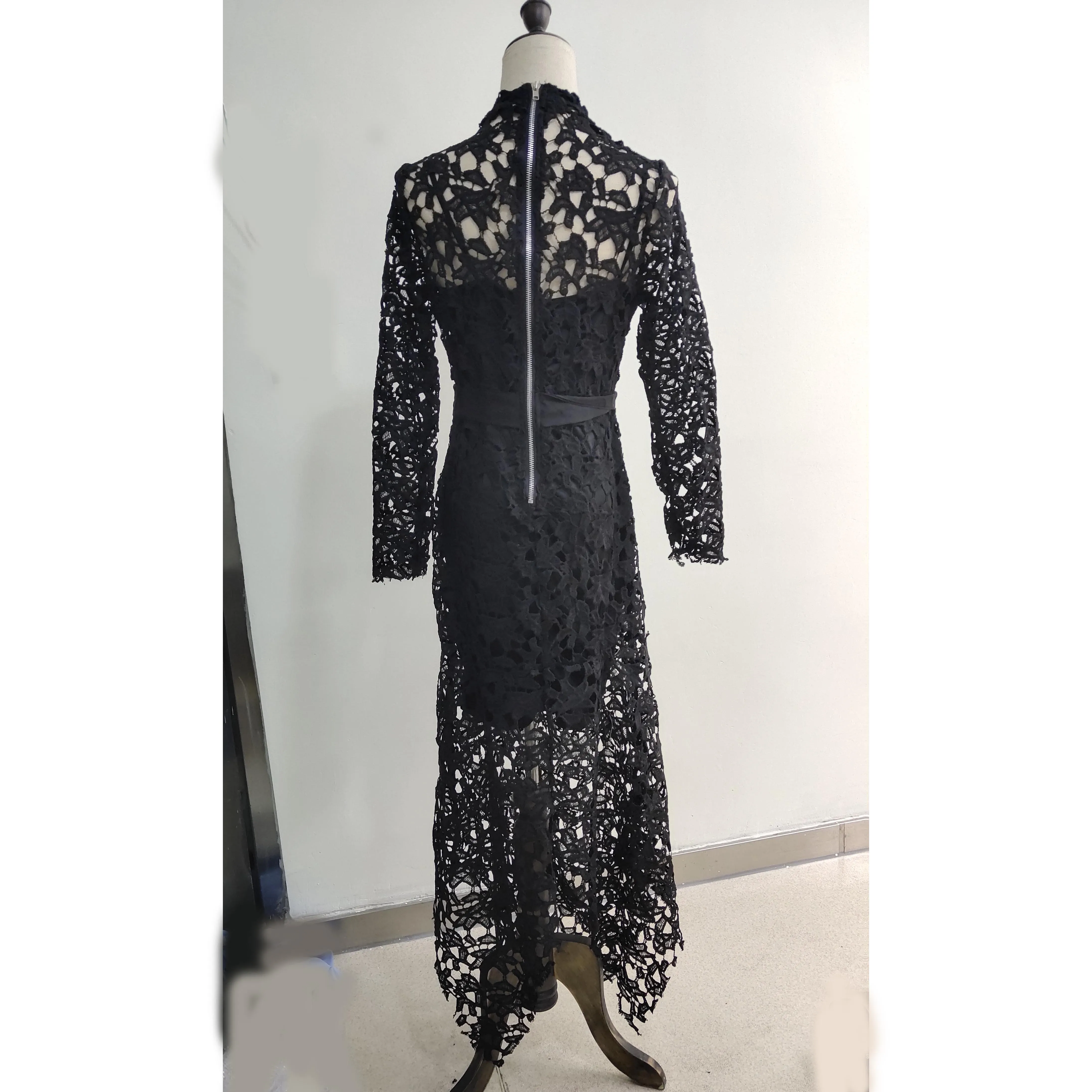 2019 Elegant Women Party Fish Tail Dress Sexy Hollow Out Lace Mesh Maxi Casual Ruffles Hem Patchwork Bodycon | Женская одежда