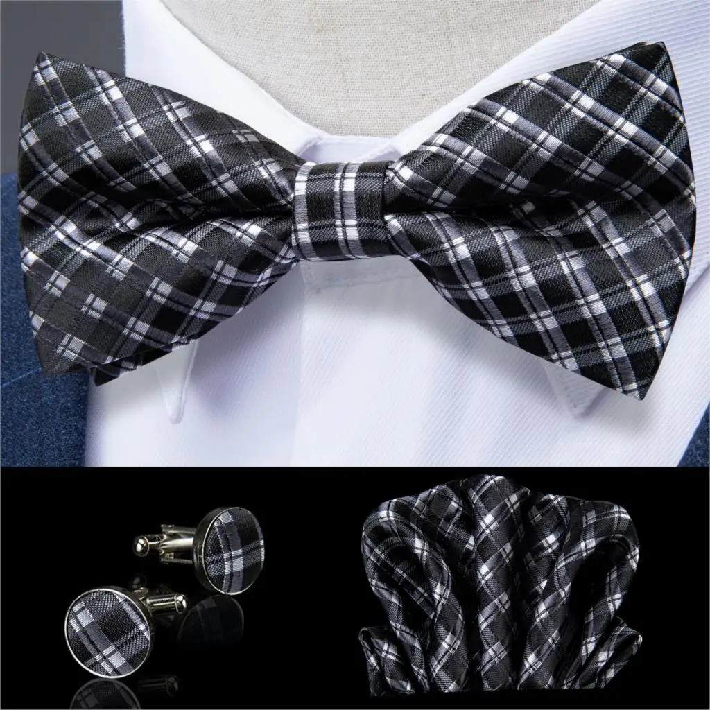 

DiBanGu Black White Dot Butterfly Silk Self Bow Tie For Men Classic Wedding Bowtie Handkerchief Set Neckwear Mens Ties JM-107