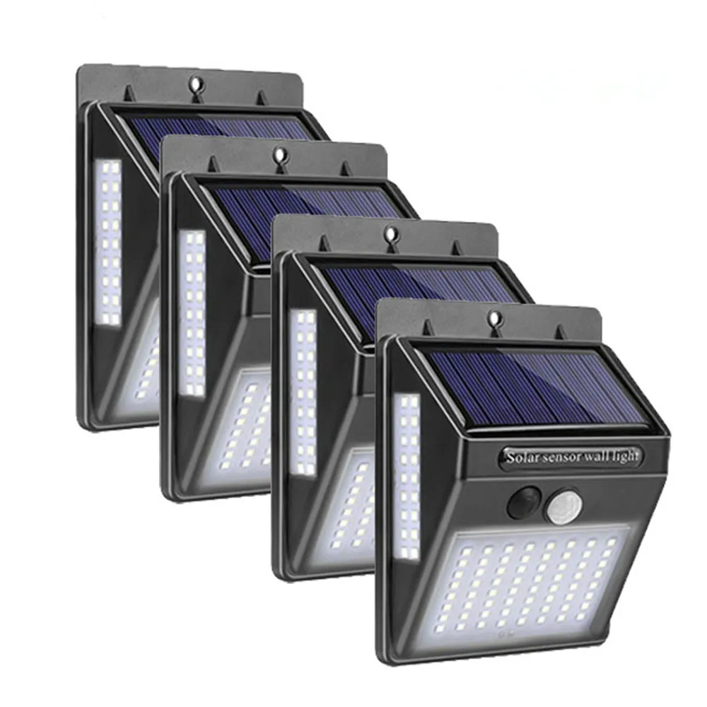 4pcs Solar Light 100 LEDs PIR Motion Sensor Solar Powered Lamp Three-Sided Outdoor Waterproof Garden Path Decoration Wall Lights dcoo solar lamp 56 leds outdoor decoration garden lawn lamps lighting sensor lights solar motion detection wall solar lamp