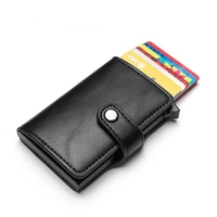 casual credit card holder hasp smart id card case metal rfid aluminum box slim men and women id holder pu leather