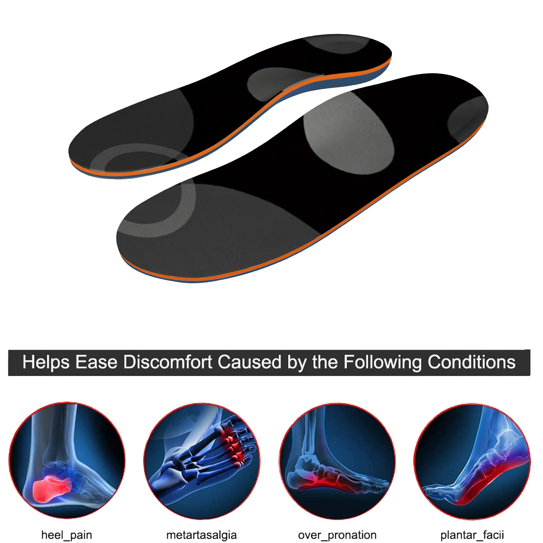 Men's Breathable Orthopedic Arch Support Insole With Simple Design Cover  for Flat Feet Fasciitis, Heel Pain, Full Length