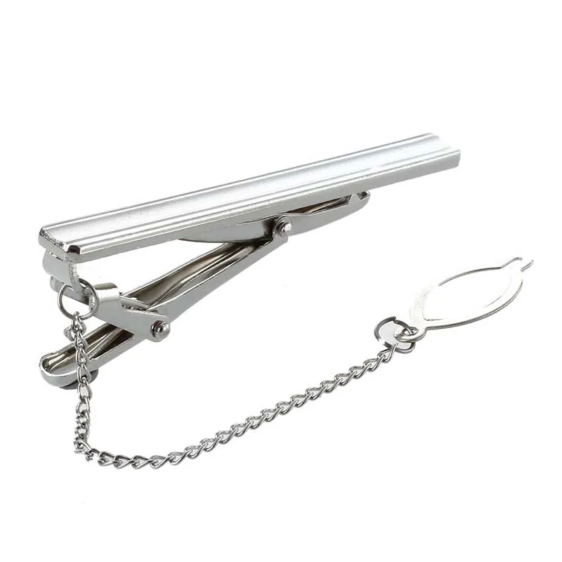 

Men Necktie Tie Spring Loaded End Clip Clasp Bar Silver Tone