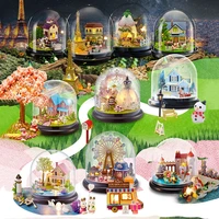 diy mini doll house pink castle villa wedding gift dollhous amusement park roller coaster animal winter christmas house gifts