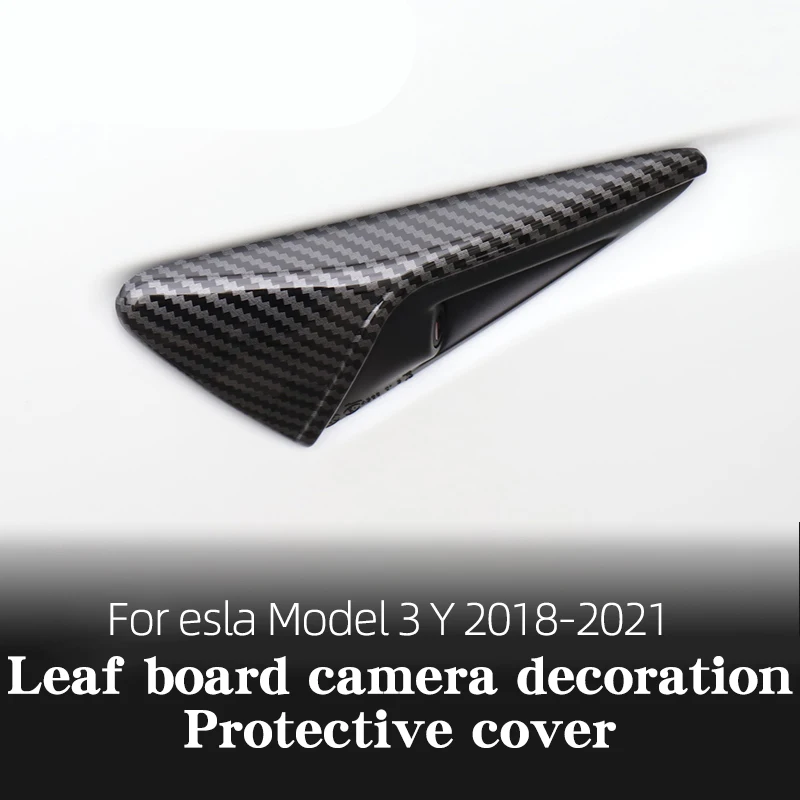 

Car Side Camera Protective Cover For Esla Model 3 Y 2018-2021 ABS Shell Carbon Fiber Texture Decorative Accessories