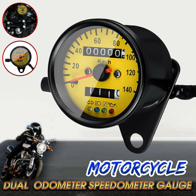 

Universal Motorcycle Dual Odometer KMH Speedometer Gauge Meter LED Backlight Tachometer