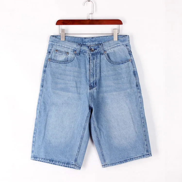 Summer Men Blue Denim Shorts Hip Hop Loose Large Size Casual Knee Length Short Jeans for Men Skateboard Baggy Breeches Male
