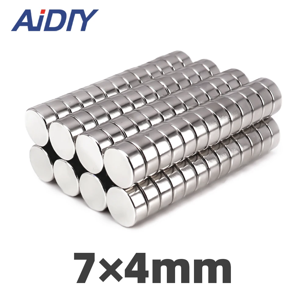 AI DIY 20 Вт, 30 Вт, 100 шт 7x4 мм постоянный неодимовый магнит 7 мм х 4 мм для мульти-Применение маленький круглый супер сильный, мощный редкоземельный магнит офисные магниты диски 7*4 мм