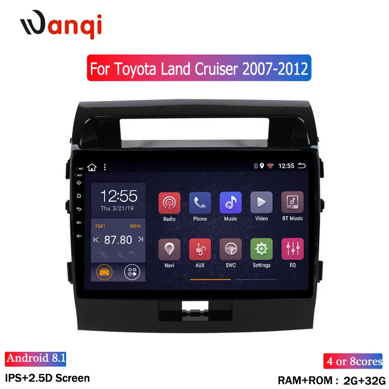 Автомобильный мультимедийный плеер 2 + 32 ГБ 10 1 дюйма Android 8 для Toyota Land cruiser2007-2012 200