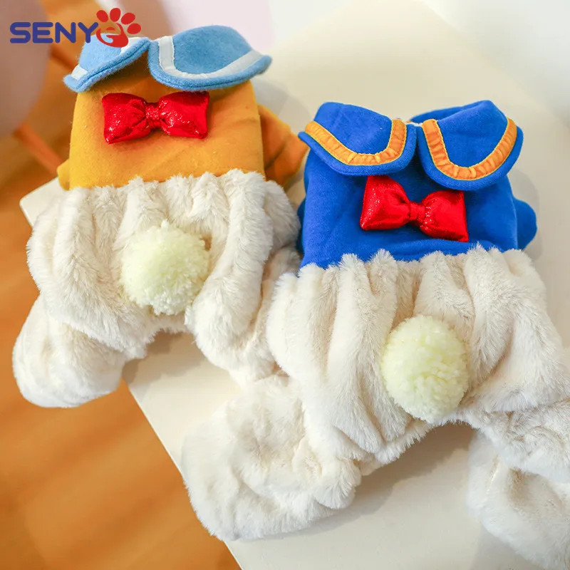 

Pet Clothes Winter New Products Plus Velvet Padded Doll Collar Bow To Keep Warm In Winter And Winter Dog Fat PP Cotton Coat Cats