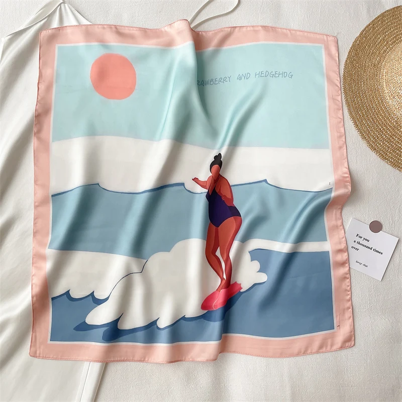 

Summer Square Scarf For Women Silk Shawl Fashion Hair Bands Neckerchief Female Ladies Foulard Headband Head Wraps Satin Bandana