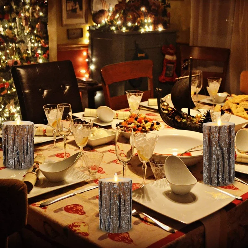 

Flameless Candles Cedar-Bark Dripless Real Wax LED Pillars Include Realistic Flickering Flames and 10-Key Remote Control with 24