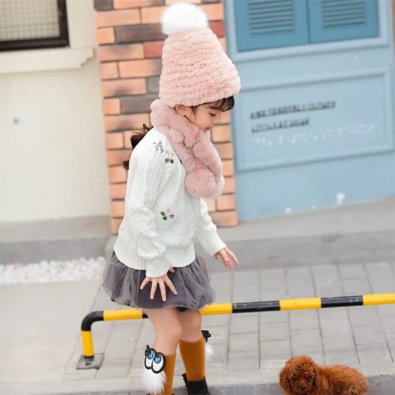 2019 детский меховой шарф шапка комплект из мягкой кроличьей кожи теплый модный