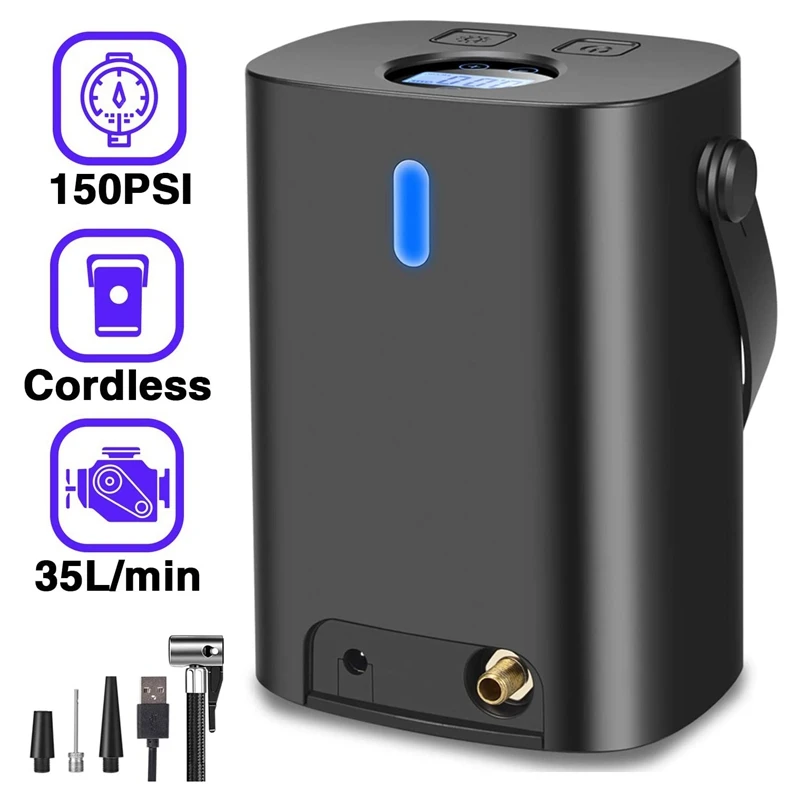Barato Compresor De Aire Portátil Para Coche, Inflador De Neumáticos De 150PSI, Bomba De Neumáticos Recargable Por USB Para Neumáticos De Coche, Bicicletas, Bolas De Motocicleta