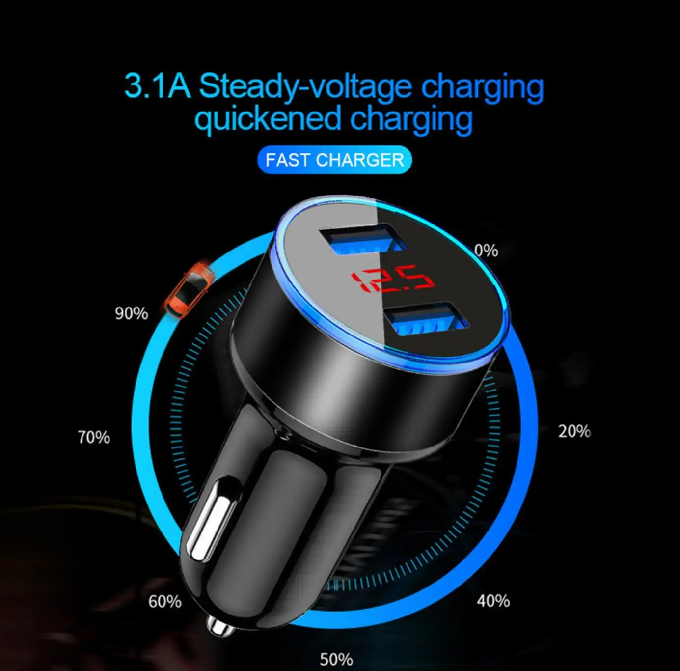 Автомобильное зарядное устройство с двумя портами USB 3.1A светодиодный дисплей для