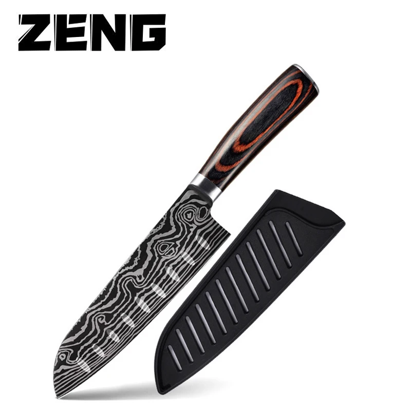 

ZENG Damascus Chef Knife 1-6PCS Professional Japan Sankotu Cleaver Bone Knives Utility Kiritsuke Paring Kitchen Knife Cooking
