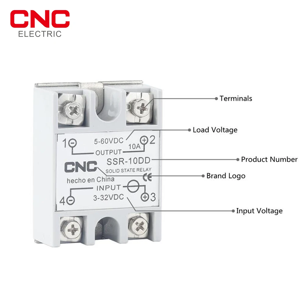 Однофазное твердотельное реле постоянного тока CNC SSR-10DD/25DD/40DD с белым корпусом