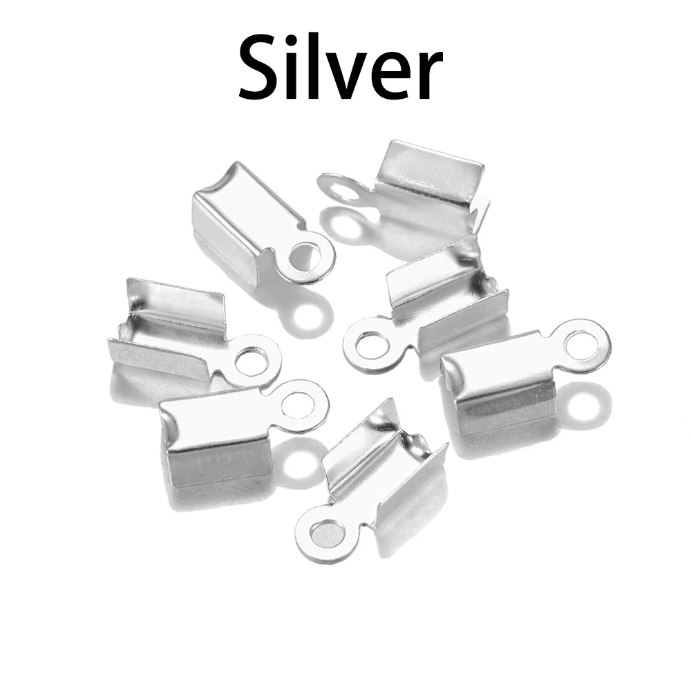 Silver 200 шт./лот, заглушки для шнура, заглушки для шнура, лента, кожаный зажим, заглушка, обжимные разъемы для самостоятельного изготовления ювелирных изделий - Цвет: Silver