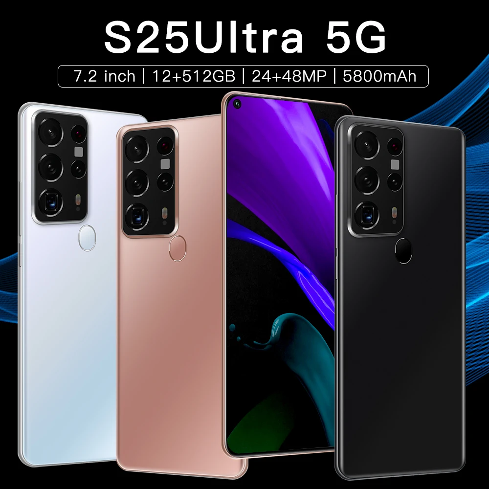 

S25Ultra 12GB+512GB 24MP+48MP 5g Net 10 Core 5800mAh 7.2 Inch Unlock Global Version Celulares Smartphone Android 10