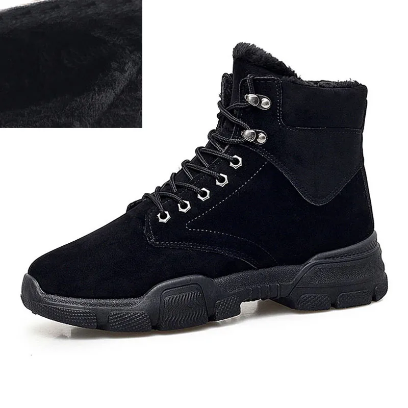Winter Black FEVRAL/ популярные мужские ботинки модные зимние ботильоны из коровьей замши новые осенние повседневные ботинки с высоким берцем из дышащего материала размеры 39-45 - Цвет: Winter Black