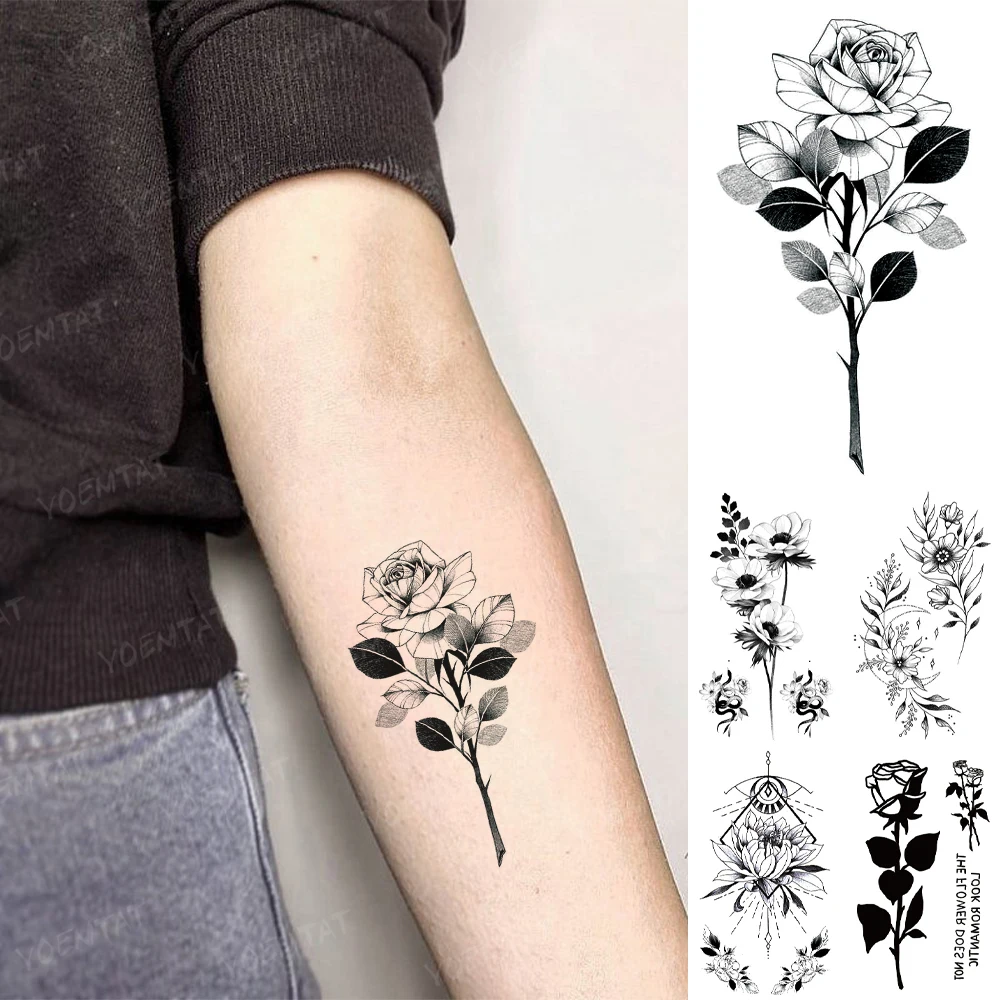 

Waterproof Temporary Tattoo Sticker Rose Peony Flower Chrysanthemum Moon Flash Tatoo Woman Girl Child Kid Arm Art Fake Tatto Man