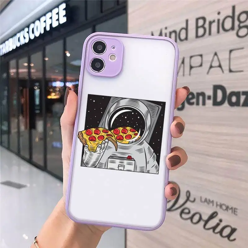 

ins pizza girl Phone Case For iPhone 12 11 Mini Pro XR XS Max 7 8 Plus X Matte transparent Purple Cover