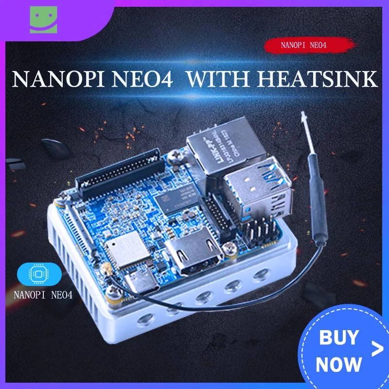 NanoPi NEO4 с радиатором 1 ГБ DDR3 Rockchip RK3399 Встроенный Wi-Fi/BTmodule поддерживает Android Ubuntu
