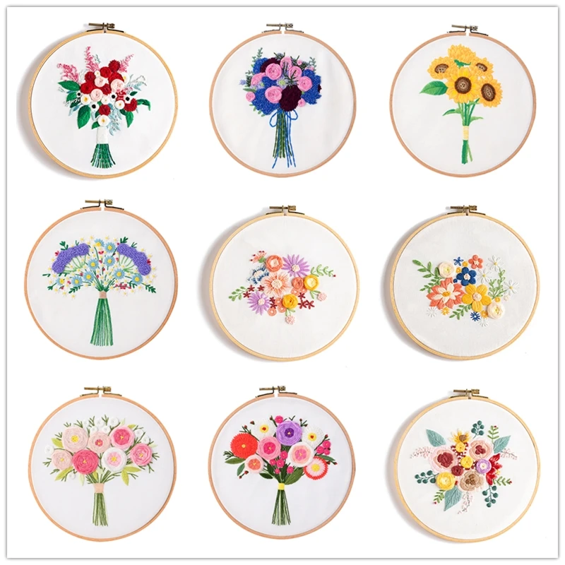 Цветочная вышивка обруч рамка Su нить искусство игла Пробивка шитье ремесло набор