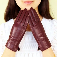 genuine leather gloves female imported sheepskin gloves autumn winter plus velvet thicken claasic style womans gloves dq1601