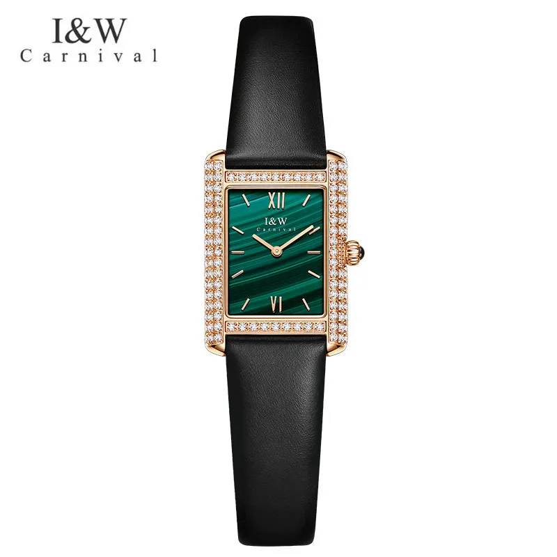 CARNIVAL Brand Square Diamond Watch Ladies Luxury Ultrathin Rose Gold Girls Gift Quartz Wristwatch Fashion for Women Reloj Mujer