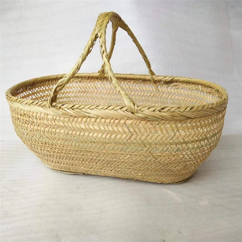 Круглая Большая бамбуковая плетеная корзина, солома из ротанга, ручной работы, органайзер, корзины для хранения хлеба, фруктов, белья, Panier Osier, пикника
