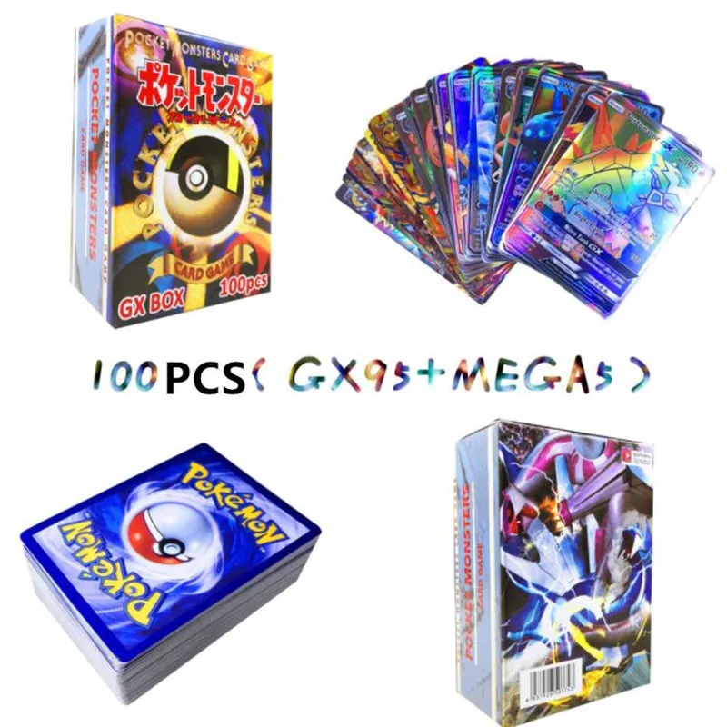 95GX 5MEGA 300 шт GX 20 60 100 шт Мега Сияющие карты игра битва карт торговые карты игра детская игрушка «Покемон» - Цвет: 95GX 5MEGA