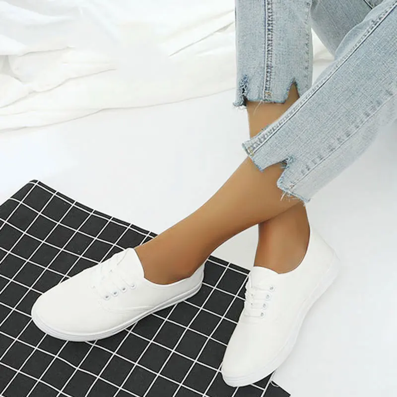 

2021 spring Loafers canvas Shoe Sneakers For Women Shoes Breathable Women's Casual Shoes Lace up Solid color Woman Shoes 35-41