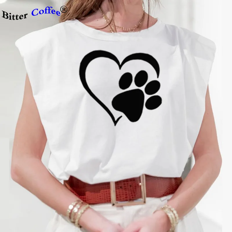 

Summer Harajuku lovely heart Tshirt Women Causal T-shirt Cotton Bear paw Tees Woman Sexy Sleeveless Clothes Drop Shipping