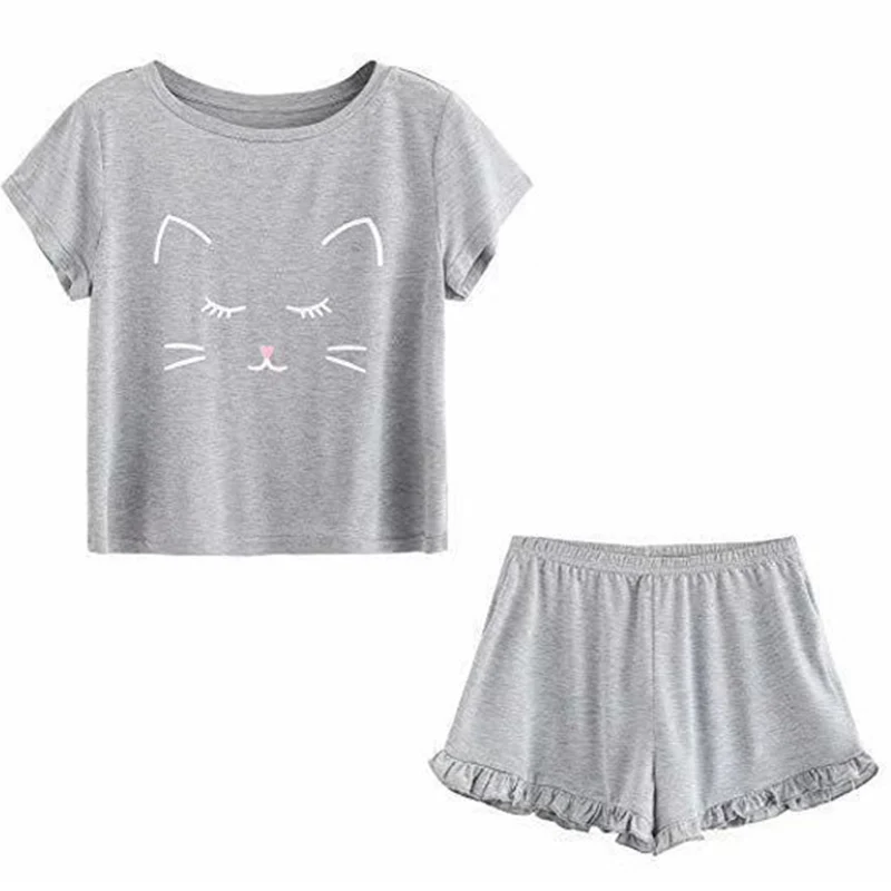 женская пижама с котом женские пижамы шорты летние хлопок одежда для сна нижнее