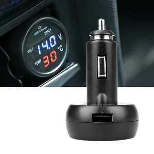 3 in 1 car voltmeter on board thermometer digital display usb mobile phone charger multi function auto interior parts free global shipping